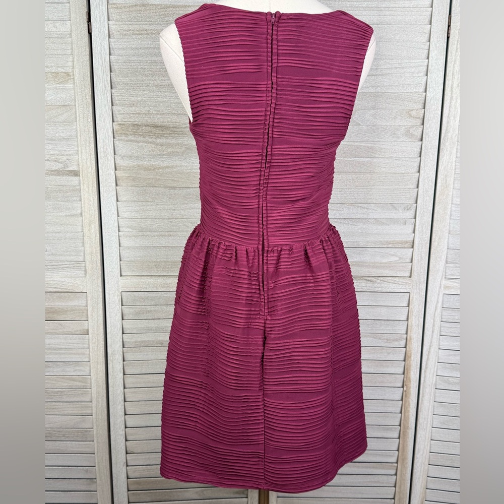 REWIND Sleeveless Fit & Flare Dress with Pleating Wine-Large - Picture 3 of 3